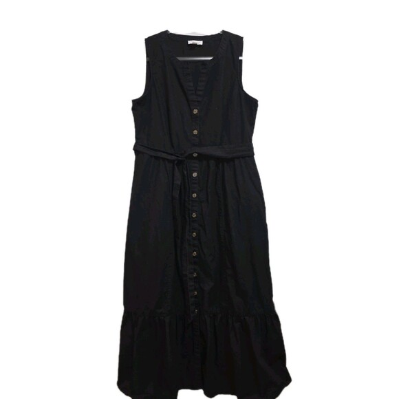 Calvin Klein Cotton Maxi Midi Dress Ruffle Hem Black SZ 10 - Picture 5 of 7